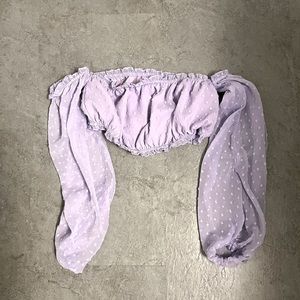 Shein lilac 2 piece outfit. Shorts with skirt overlay and crop top